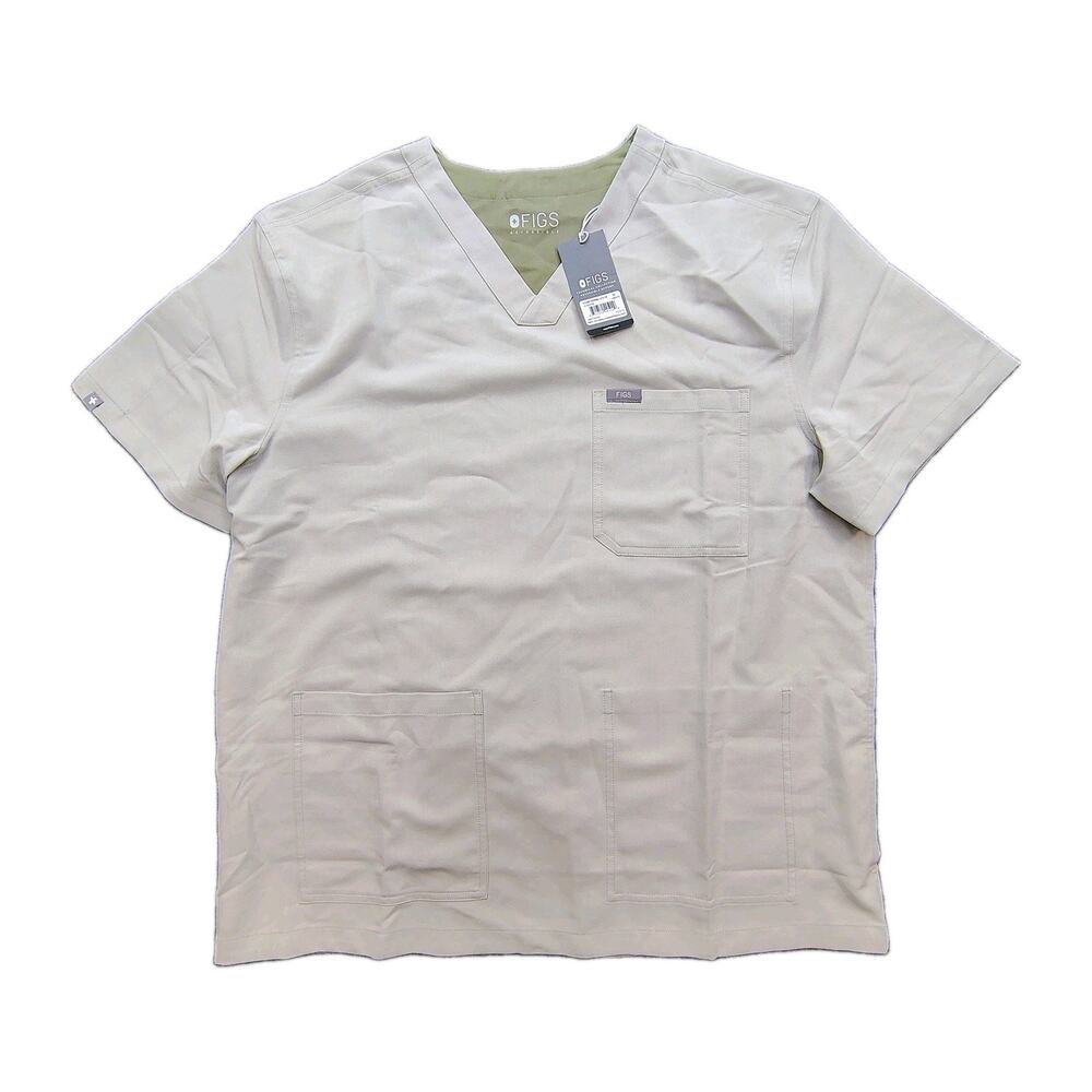 New Figs Men's Size M Scrub Cotui Top Reversible Pockets Bone Green Technical